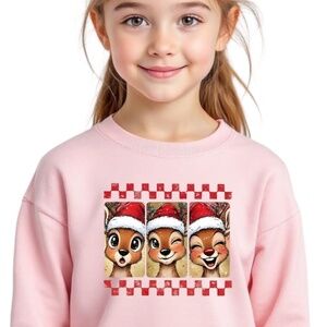 Holiday Funny Selfie Reindeer Photobooth T-shirt Christmas tee Pink 2T - XL New
